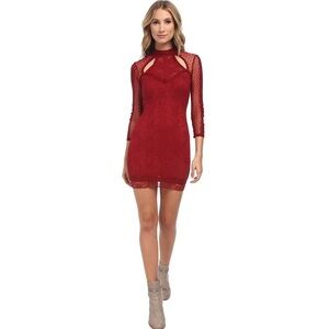 Free People Karlton Dark Red Lace Long Sleeve Dress